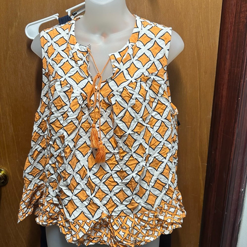 Crown & Ivy Orange and White Blouse